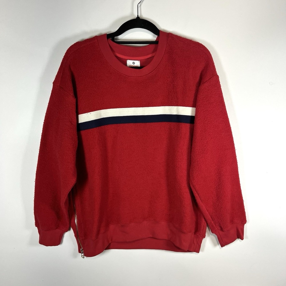 Sundry Anthropologie Pullover Crewneck Sweater Zipper Detail Preppy Casual‎ Sz 2
